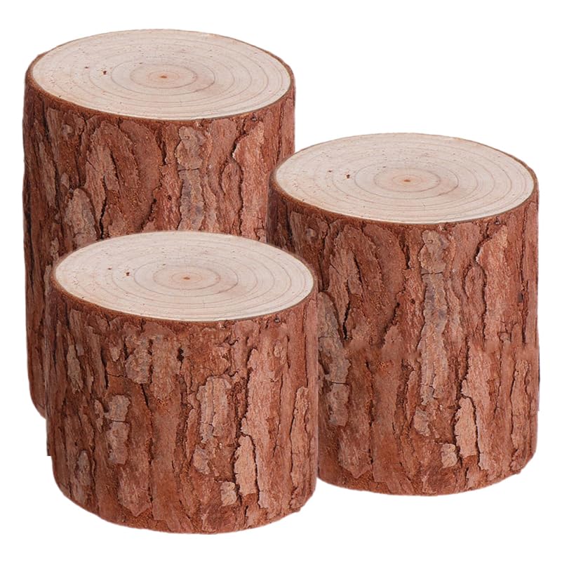 Operitacx 3pcs Wooden Tree Stump Display Stands Cedar Wood Stump Decoration Mini Tree Bases for Photography Props DIY Craft Projects Tea Light and Pillar Candle Holders