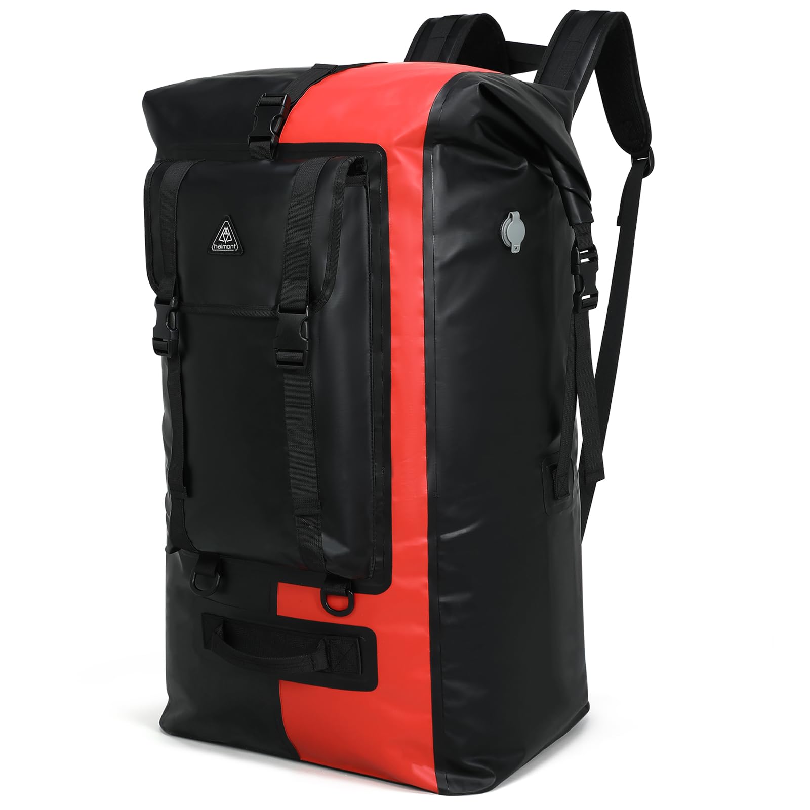 Haimont Large Dry Backpack Waterproof Roll Top Large Dry Bag with Air Valve Kayaking Surfing Rafting 100L, Black/Red