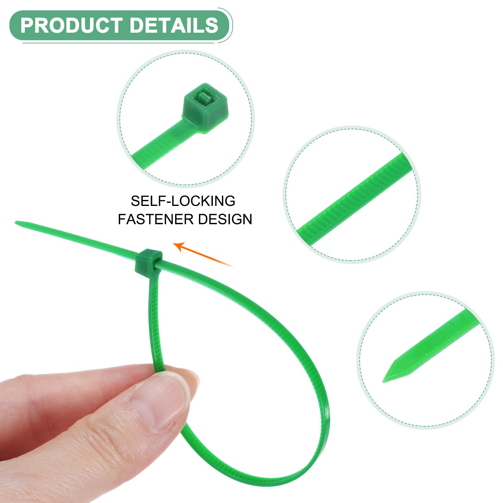 M METERXITY 100-Pack Green Cable Zip Ties - Image 2