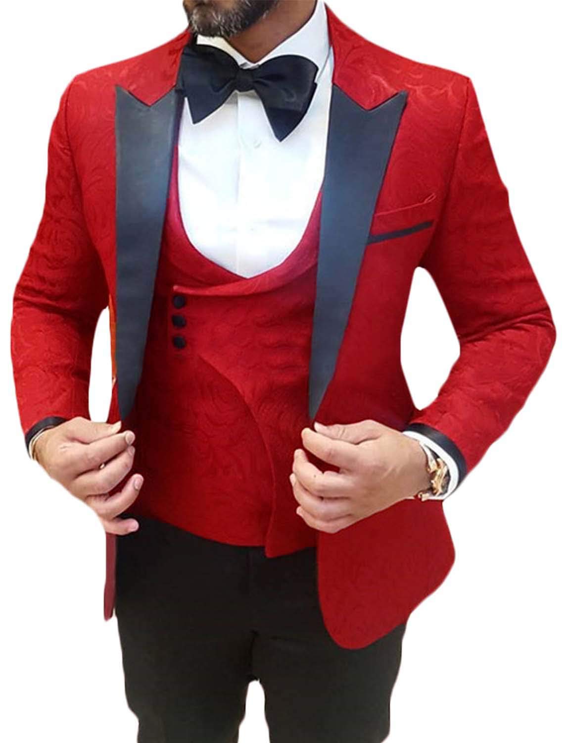 Uomo Completo da Uomo in Cotone 3 Pezzi, vestibilità Slim Fit in Jacquard con Motivo Floreale