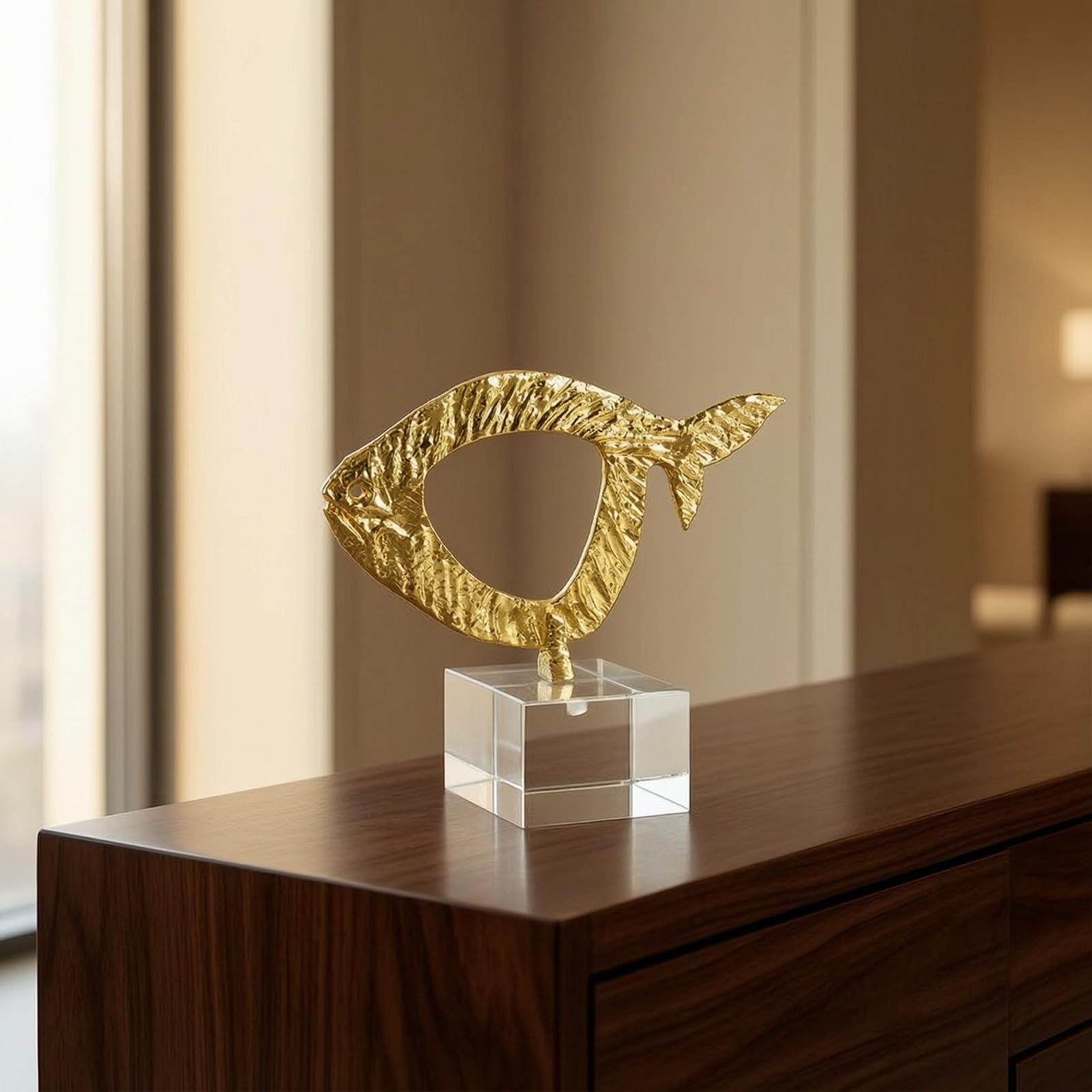 Escultura Decorativa Moderno Estatua Ornamental Figura de Mesa con Aleación Metálica y Base de Cristal Acabado Brillante Adecuada para Salón, 250 70 200mm