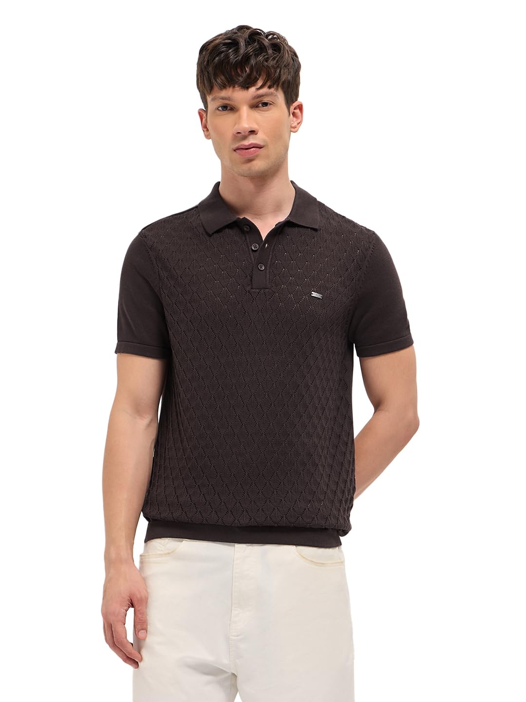 the bear house Men's White Slim Fit Cotton Textured Polo-picture-11