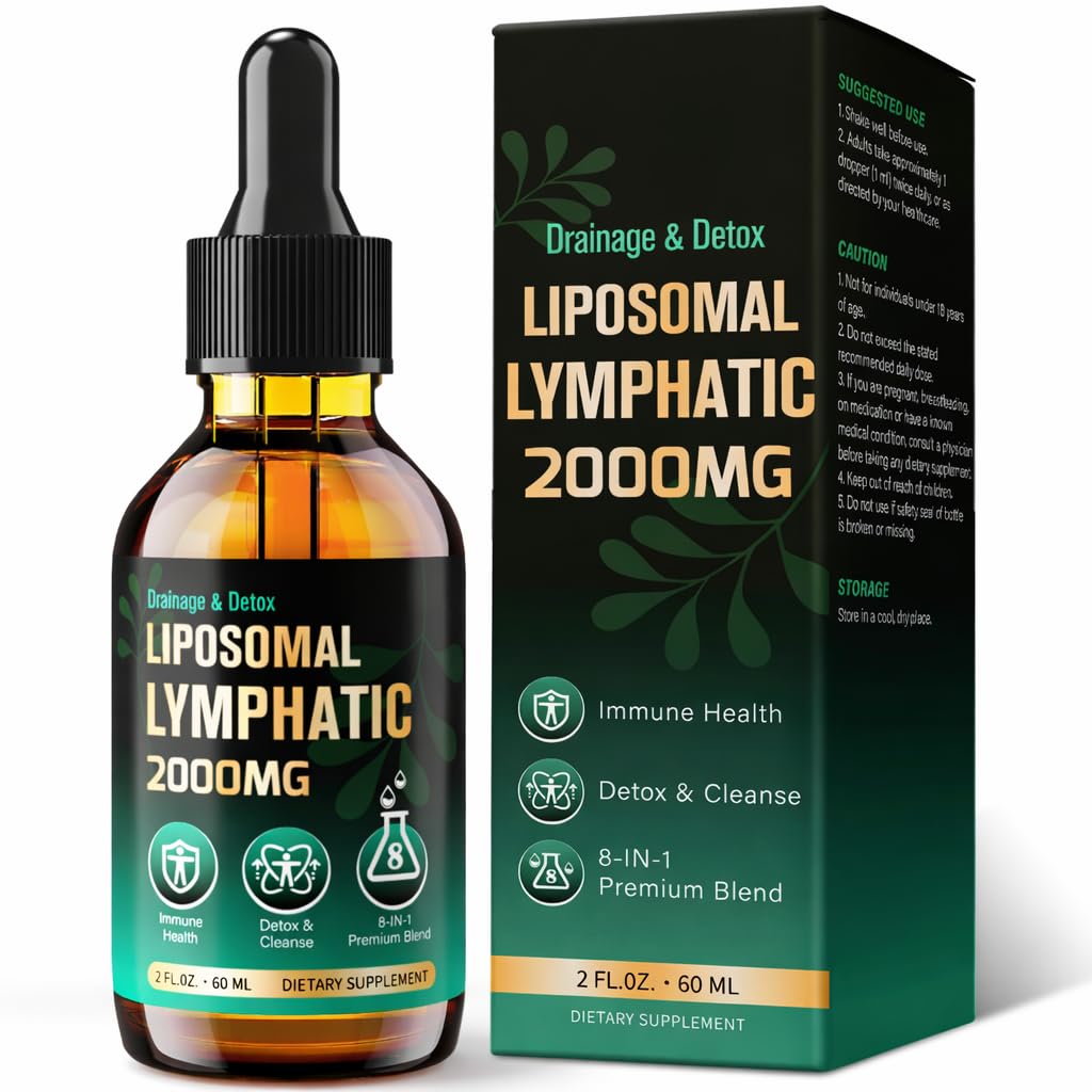 Lymphatic Drainage Drops for Lymph System Cleanse & Detox, Liposomal Lymphatic Drainage Supplements with Cleavers, Calendula, Echinacea & Dandelion-Immune Health, 2 fl oz/60ml