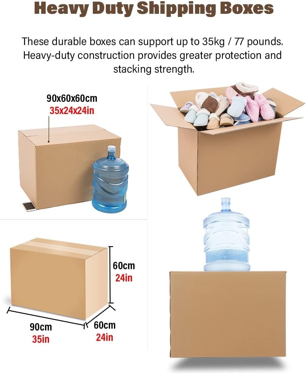 AviiSo Cajas Carton Mudanza Grandes Paquete de 1 Cajas de cartón corrugado de doble pared gruesa y resistente para suministros de envío de almacenamiento (Size : 90x60x60cm/35x24x24in)