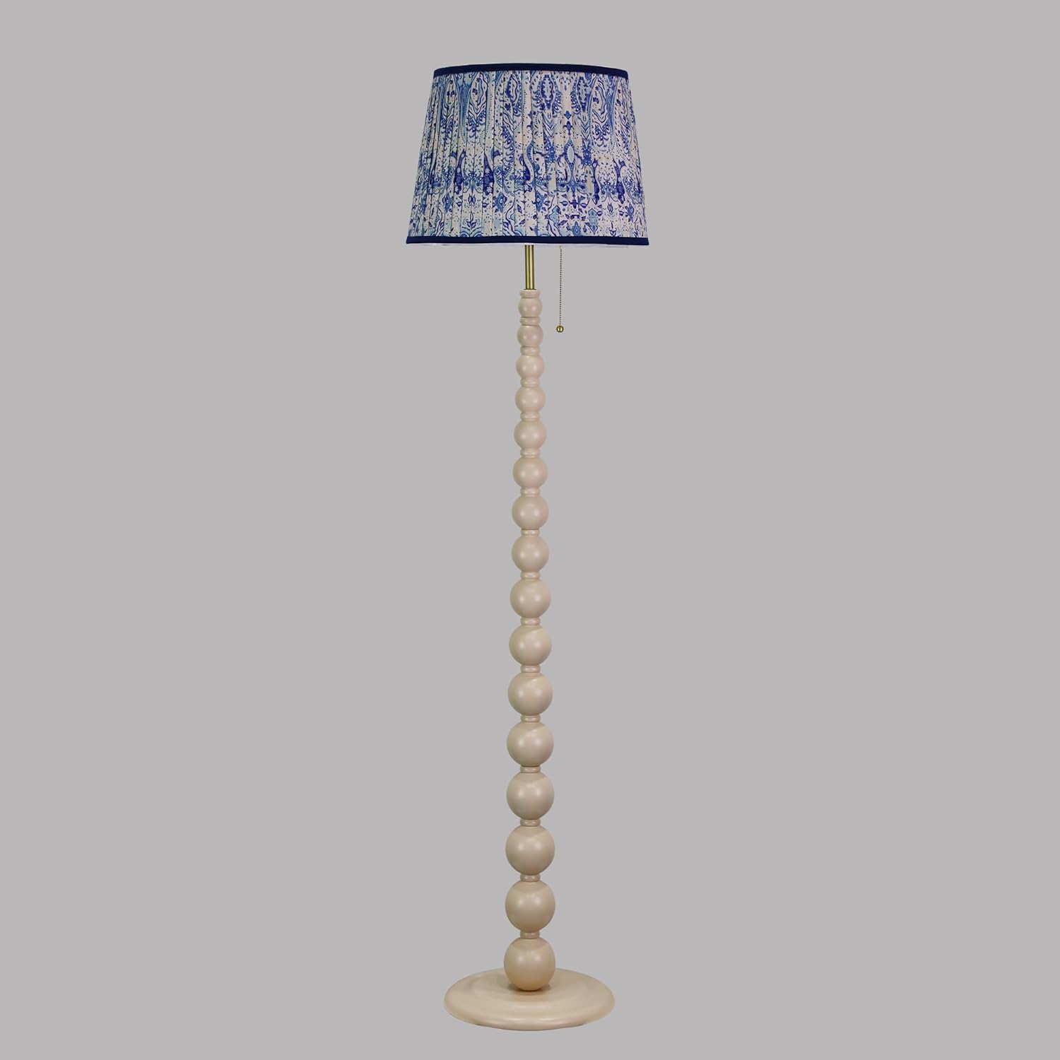 Modern Floor Lamp for Living Room, Farmhouse Floor Lamps, 14X14X59 Inch Beige Wood Base Pull Chain Switch Floor Lamp for Bedrooms and Office (Tapered Pleated Shade)