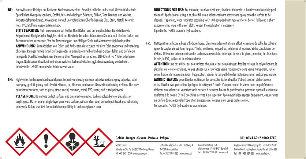 SONAX PROFILINE Stain Ex (1 Liter) Klebstoffentferner beseitigt mühelos und schnell Klebstoffrückstände, fett- & ölhaltigen Schmutz, Silikon | Art-Nr. 02533000