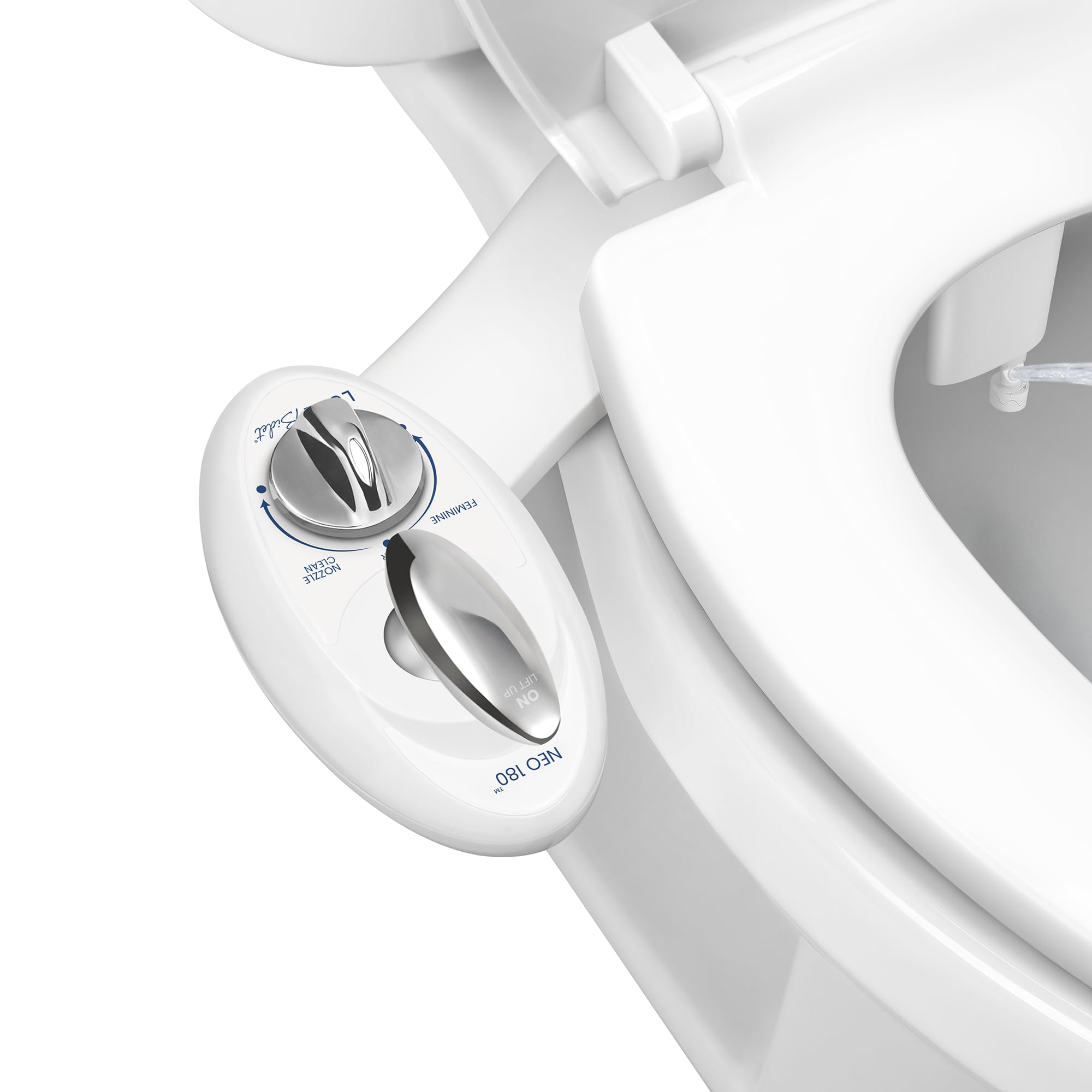 LUXE Bidet NEO 180 - Dual Nozzle, Self-Cleaning, Non-Electric Bidet Attachment for Toilet Seat, Adjustable Water Pressure, Rear & Feminine Wash, with Lever Control (White)
