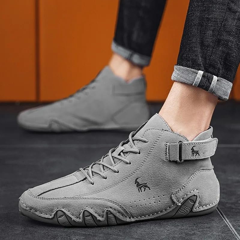 Image of Zixer Deebeck Explorer Wide: Extra-Wide Designed Barefoot Ankle Boots for Outdoor, Biking & Commuting Men's Suede Velcro Leather Casual Sneakers Vol-2