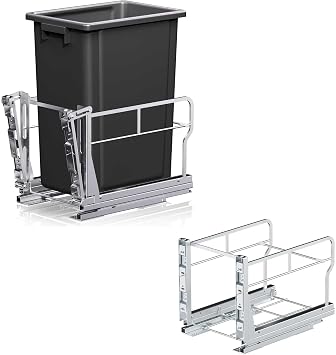 Insputer Pull Out Trash Can Under Cabinet with Tiltable & 10 Gal Garbage Bin/Pull Out Trash Can Shelf