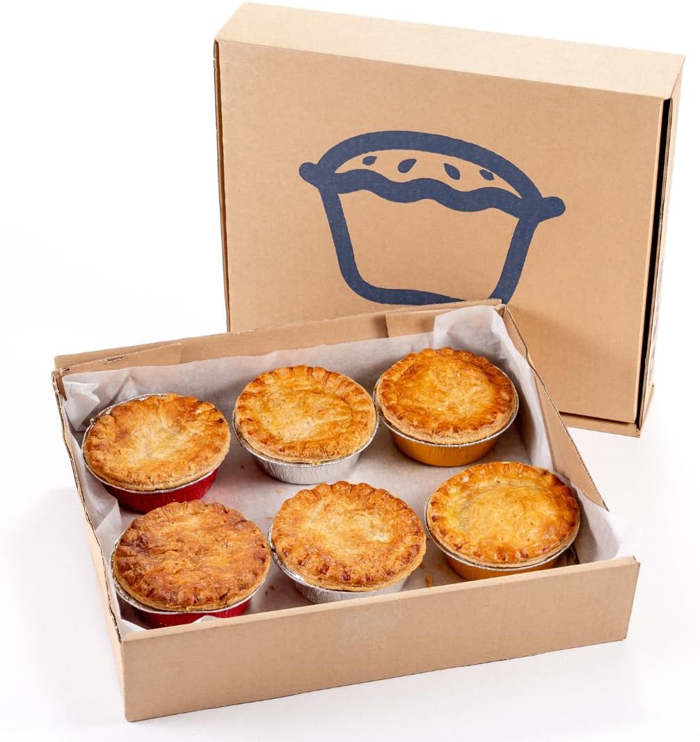 The Lewis Pie Co Trio: Chicken & Mushroom Pies, Steak & Kidney Pies, and Minced Beef & Onion Pies - 6 Deliciously Crafted Pies Encased in a Golden Flaky Crust โ Conveniently Delivered to Your Door