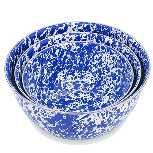 Crow-Canyon-Enamelware-3-Piece-Mixing-Bowl-Set-Blue-on-White-Marble
