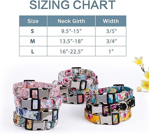 Miniatura 7 de XYART Collar para perros pequeños, medianos y grandes, collar de algodón para mascotas, patrones de margaritas y rosas con hebilla de liberación