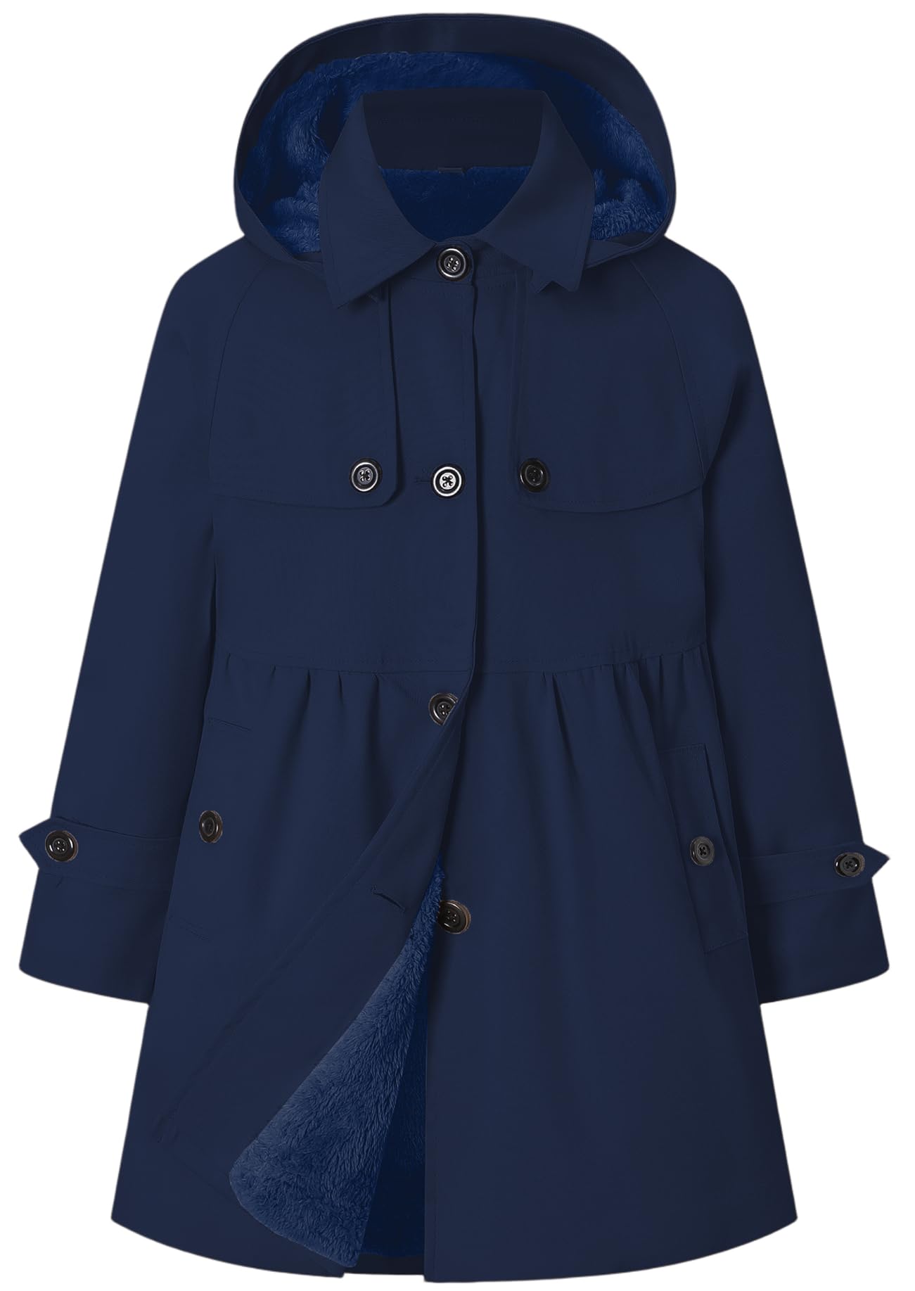 Betusline Girl's Single Breasted Trench Coat Hooded Dress Coat Outerwear