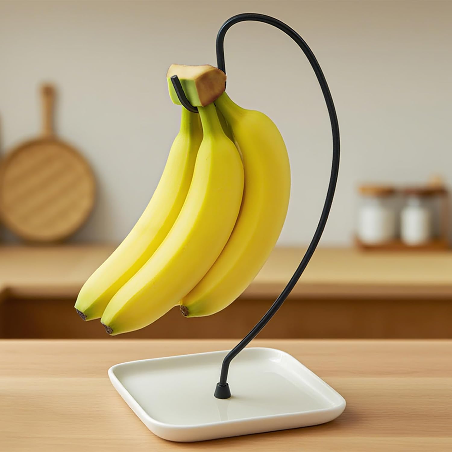 Banana Holder Stand, Ceramic Bowl Easy Clean, Fruit Basket, Silver
