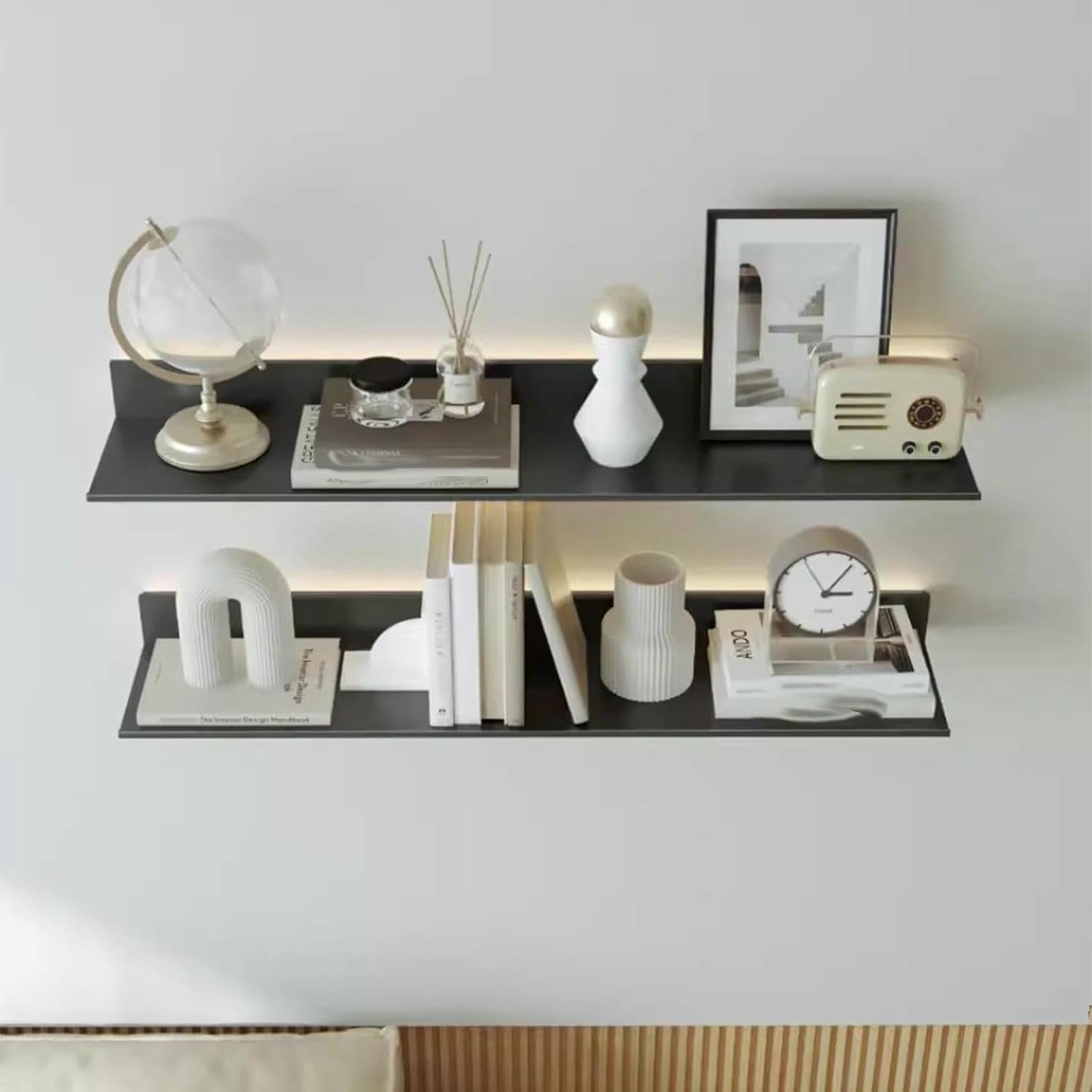 Mensole da Parete galleggianti con Luce a LED, in Lega di Alluminio, portabottiglie da Parete （Gold-90x15cm）