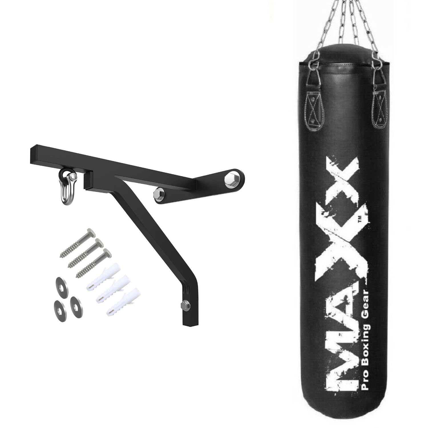 Punching Bag Set with Free Bracket and Chain, Choose from 3 to 6 Feet Sizes (BLACK WHITE PRINT, 3FT)