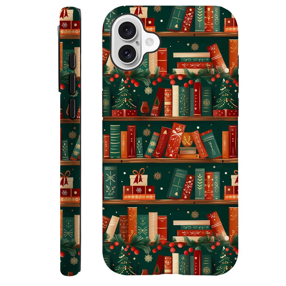 kiritfox Case Compatible with iPhone 16,Hybrid 2-Layer Hard Shell,Shockproof Soft for Girl Women,Christmas Tree Book Red