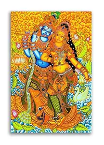 Tamatina Kerala Mural Art Canvas Painting | Radha Krishna | Traditional Art Unframed Painting for Home decor|Size - 13X9 Inches.c54