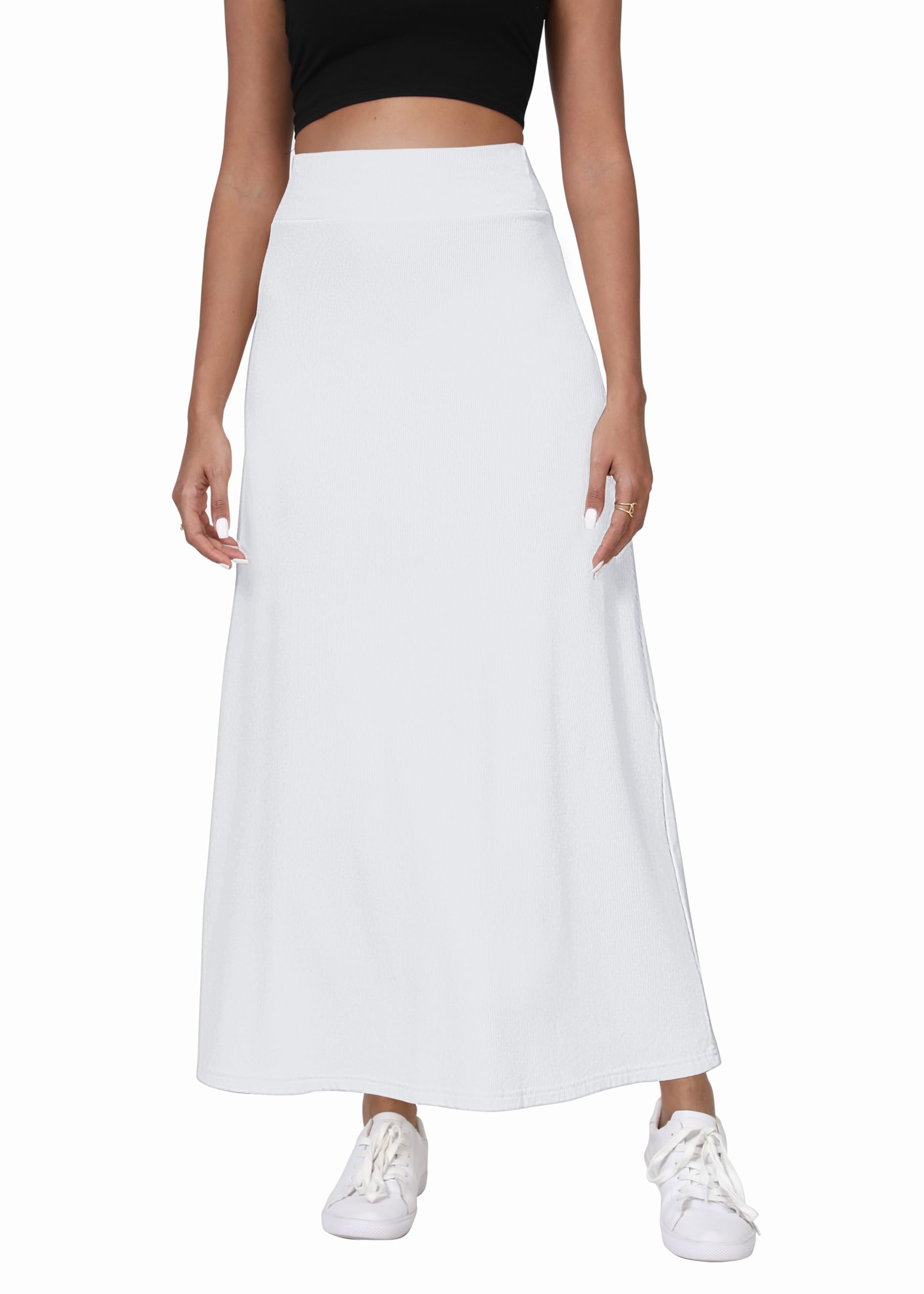 EXCHIC Femmes Confort Épaissie A Ligne Taille Haute Maxi Jupe Élastique Ceinture Tricotées Longues Jupes