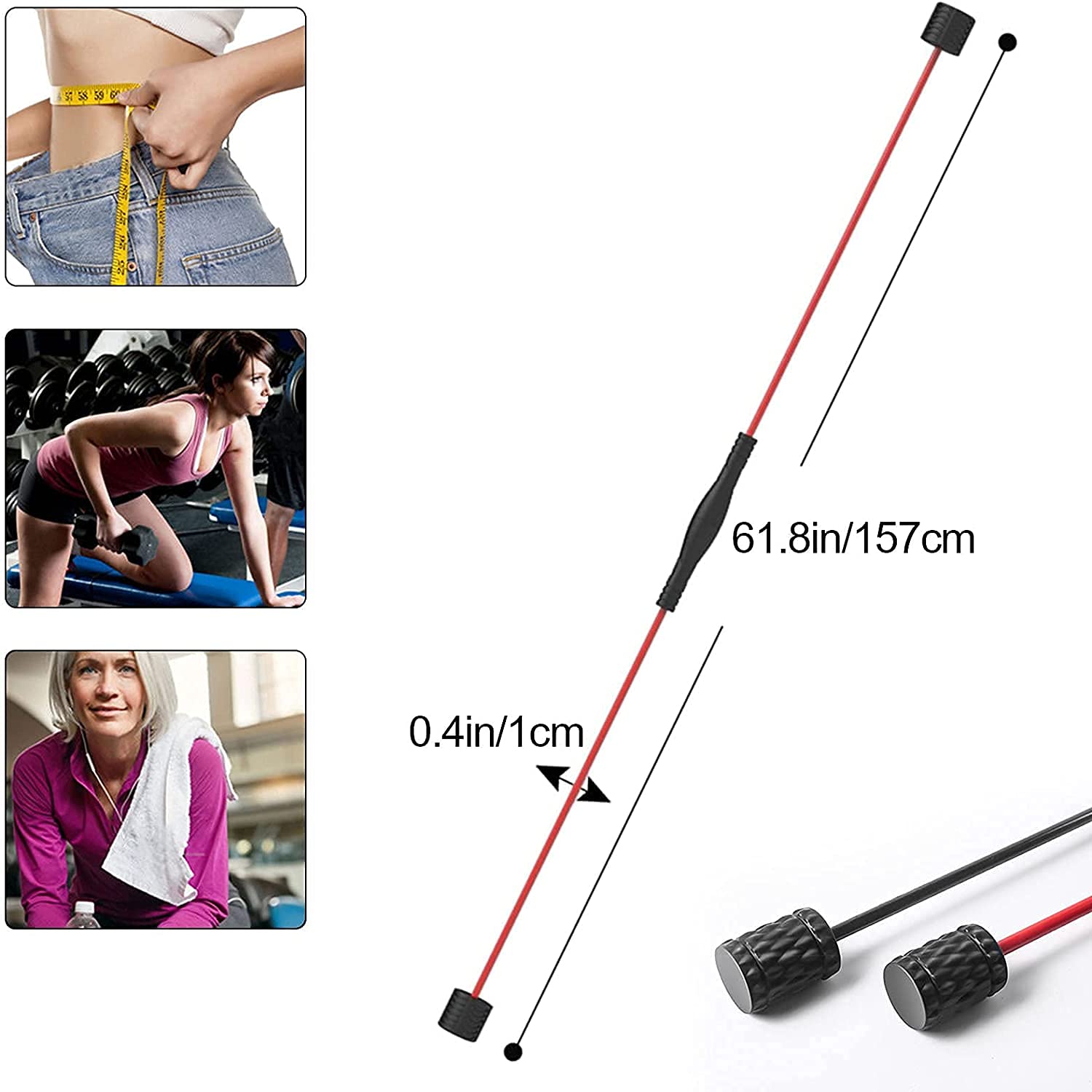 Fitness Schwingstab Pilates Yoga Stange Tremor Bar vibrierende Fitness-Stange Home Fitness Tremor Bar mit Abnehmbarer Struktur für Ganzkörpertraining Muskeltraining, 160 cm, Schwarz 1113(