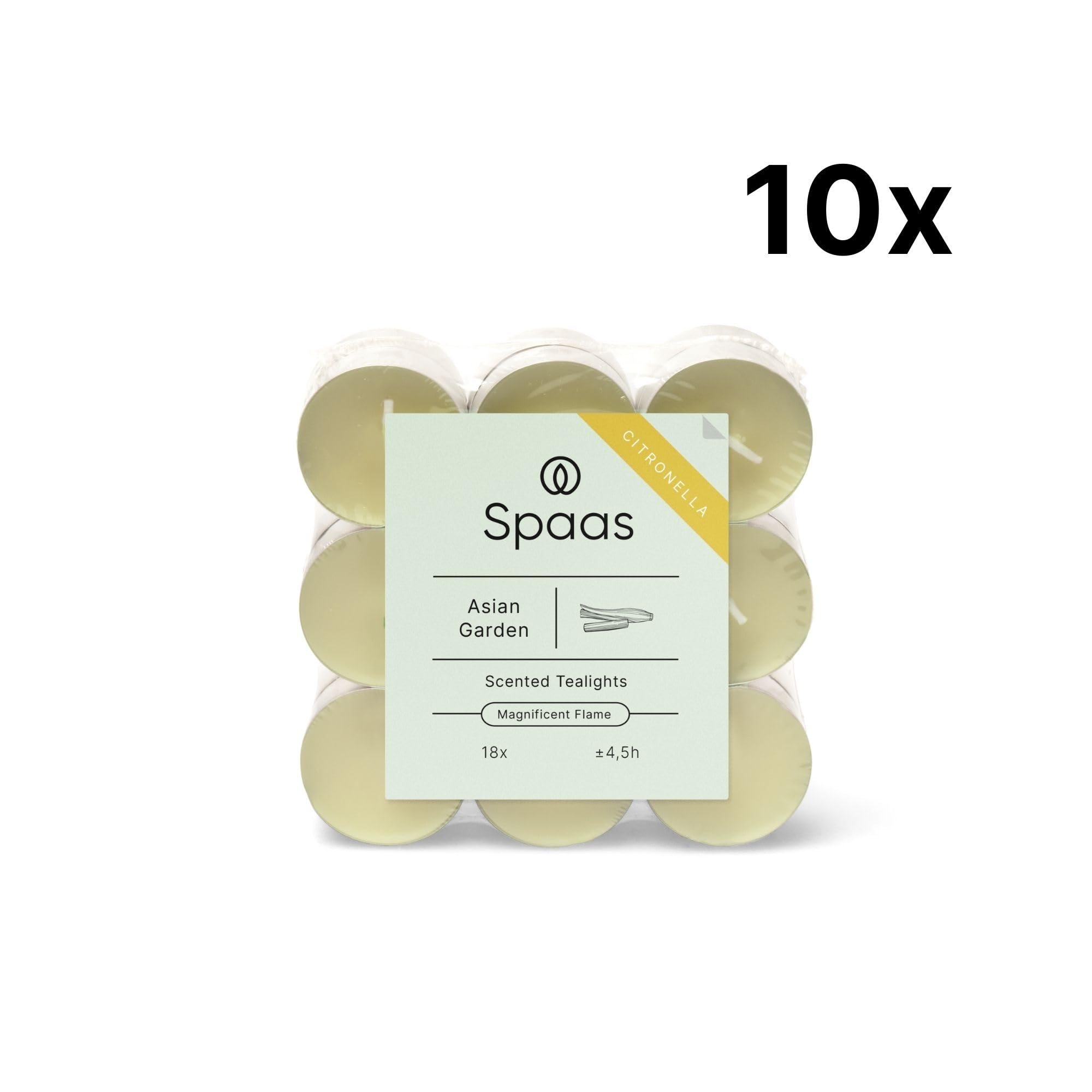 Spaas 10 x 18 Citronella Tealights, ± 4.5 Hours, Pistachio Green, Asian Garden, Small - Image 2