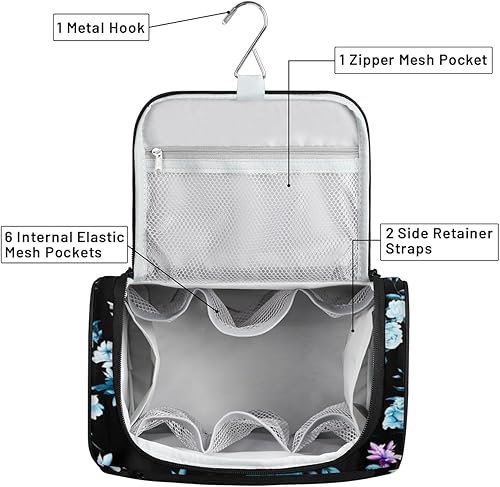 Miniatura 5 de Skull Day Of The Dead Toiletry Bag for Women Travel Makeup Organizer with Hanging Hook Traveling Cosmetic Bags for Toiletries Accessories