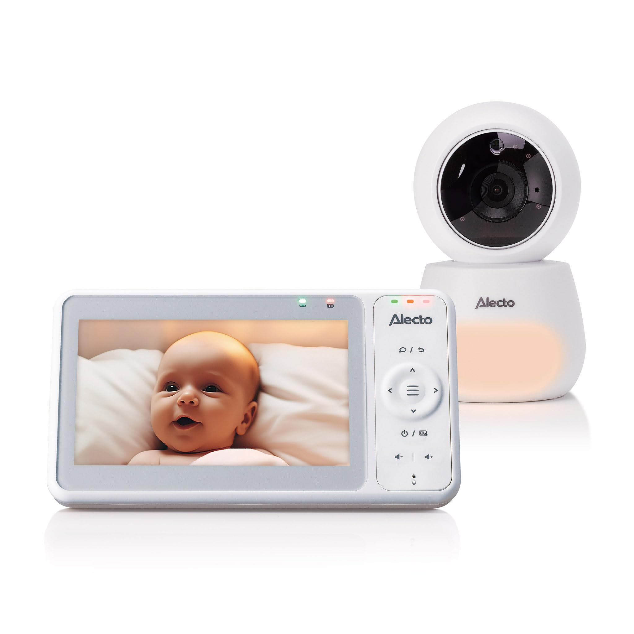Alecto DVM2050 - elektroniczna niania z kamerą HD, dużym kolorowym wyświetlaczem o przekątnej 5 cali i lampką nocną - zdalnie sterowana - biała