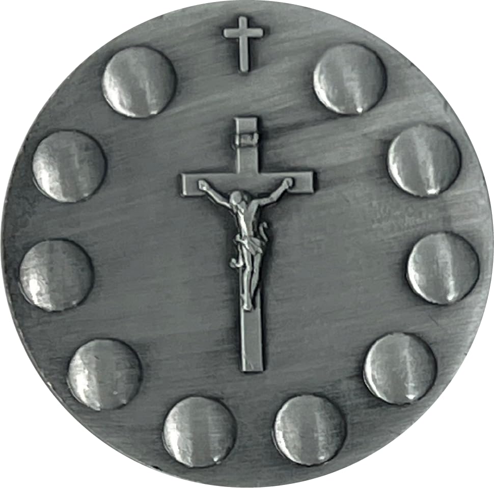 Catholic Rosary Challenge Coin, Religious Medallion with Holy Mary and Crucifix, Bronze Finish2
