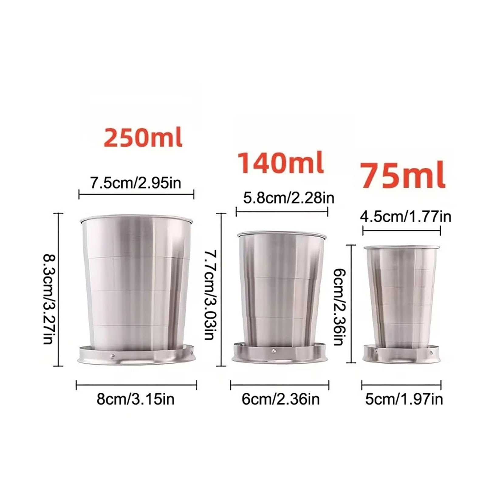 Zusammenklappbarer Edelstahlbecher Schnapsglas aus Edelstahl | Faltbarer Taschenbecher mit Schlüsselanhänger, tragbarer Trinkbecher for Reisen/Outdoor(Color 6)