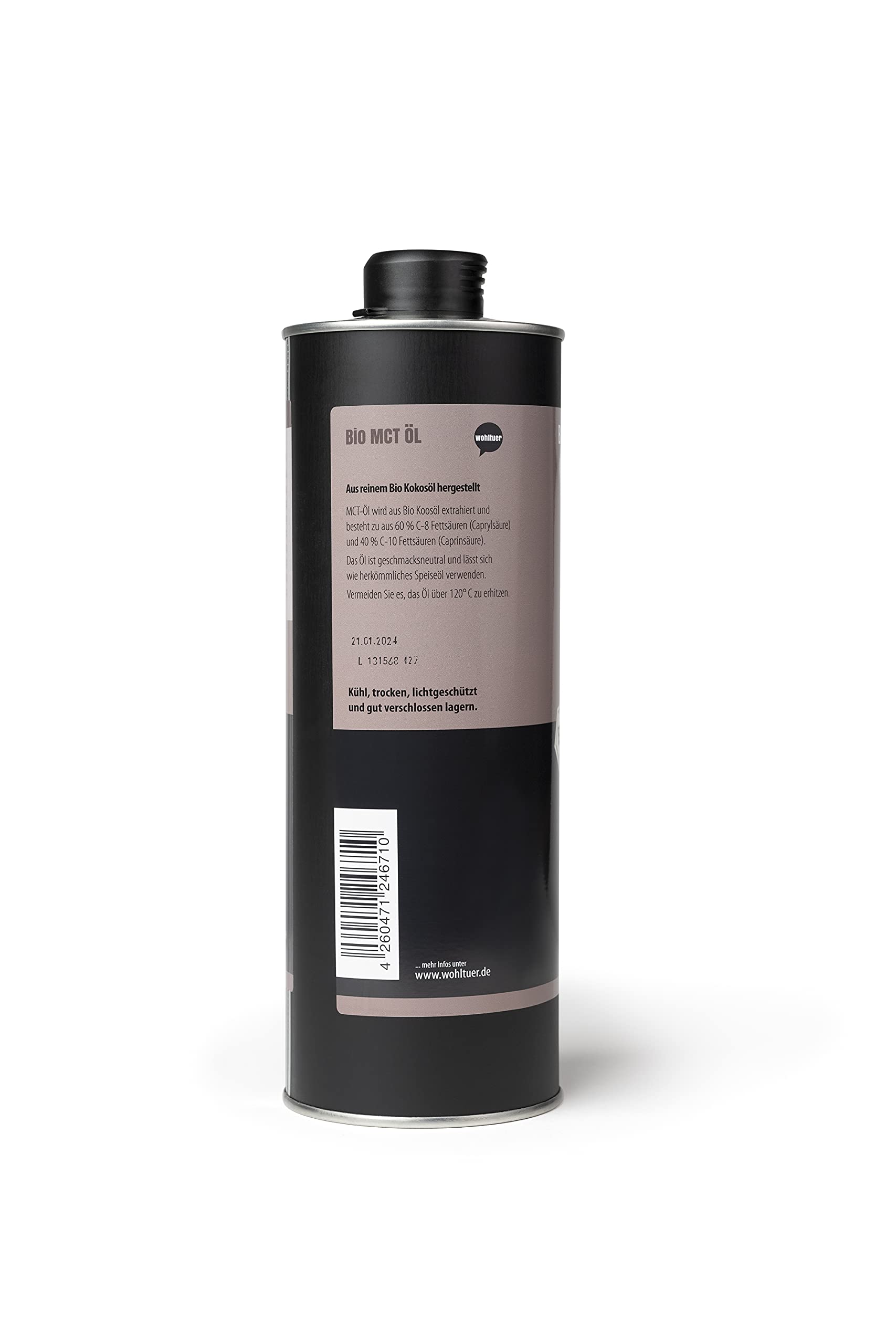 Wohltuer Bio MCT Öl 1000 ml - Hergestellt aus reinem Bio Kokosöl - C8 Caprylsäure & C10 Caprinsäure - für ketogene Ernährung