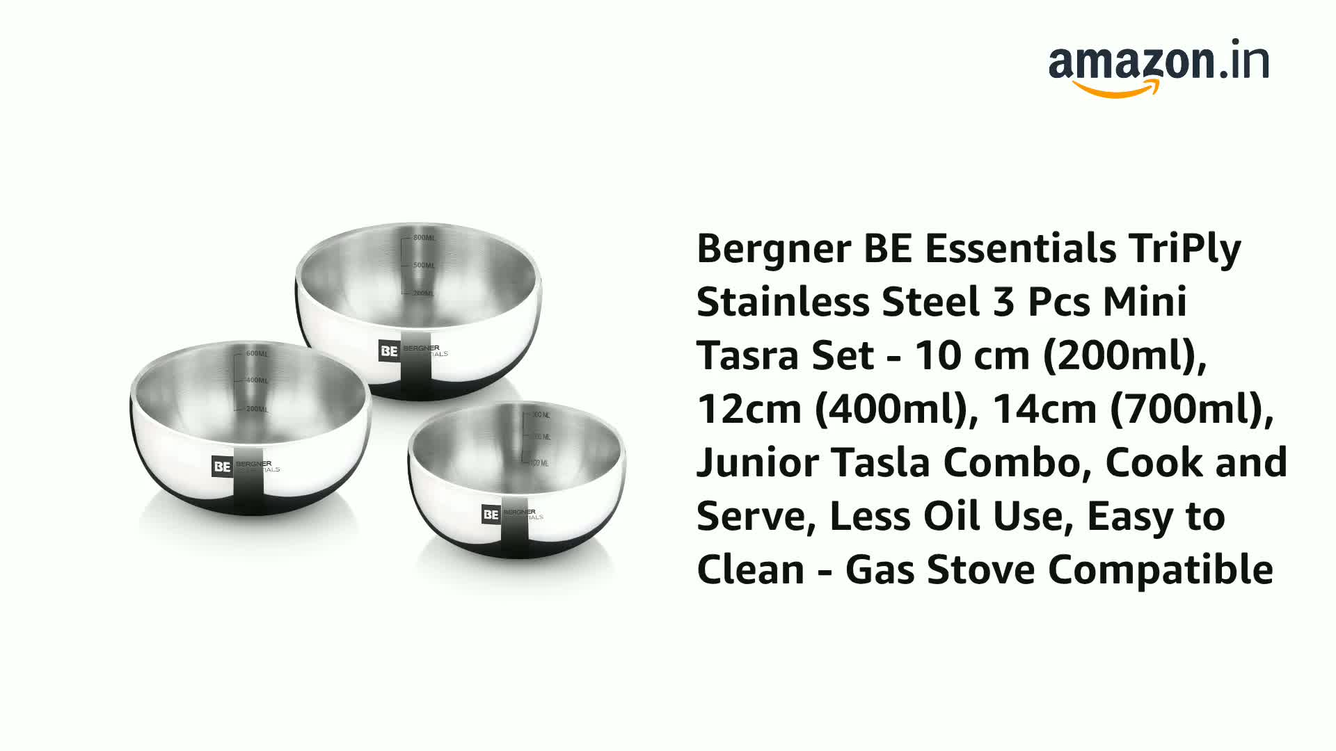 Buy Bergner BE Essentials TriPly Stainless Steel 3 Pcs Mini Tasra