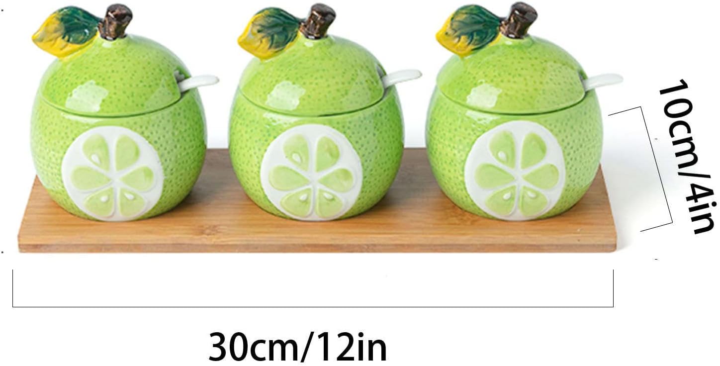 ceramic jar,coffee sugar canisters,Container Jars Colorful Sugar Pot,Ceramic Coffee Sugar Canisters,Salt Pot Seasoning Canister-Lemon-3 Set of Pot(Color:Cantaloupe,Size : (Color : Lemon, Size : 3 Set