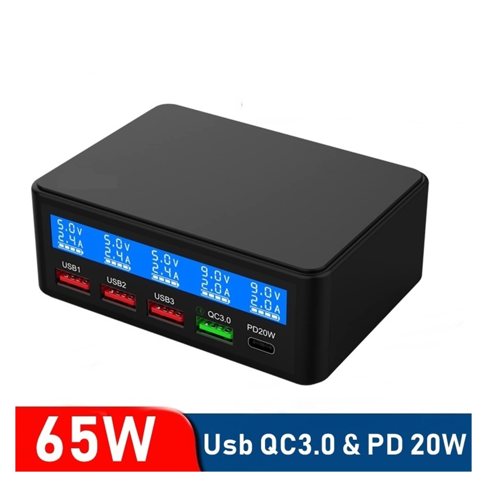 Stazione di Ricarica, Caricatore USB multiplo universale da 65 W Quick Charge QC3.0 PD Charge Station(White)