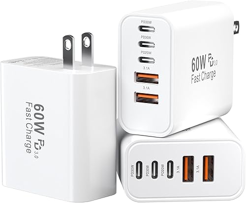 Bloques de carga USB C, bloque de carga rápida de pared USBC de 60 W, cargador USB C para teléfono tipo C, ladrillo de carga rápida, cargador