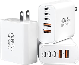 USB C Fast Charger Blocks, 60W iPhone USB Type C Wall Charging Power Blocks | USBC Charger Super Fast Charging Plug Brick, 5-Multiport Charger Cube Travel Adapter for iPhone 17/16/15/14/13 Pro Max/iPad