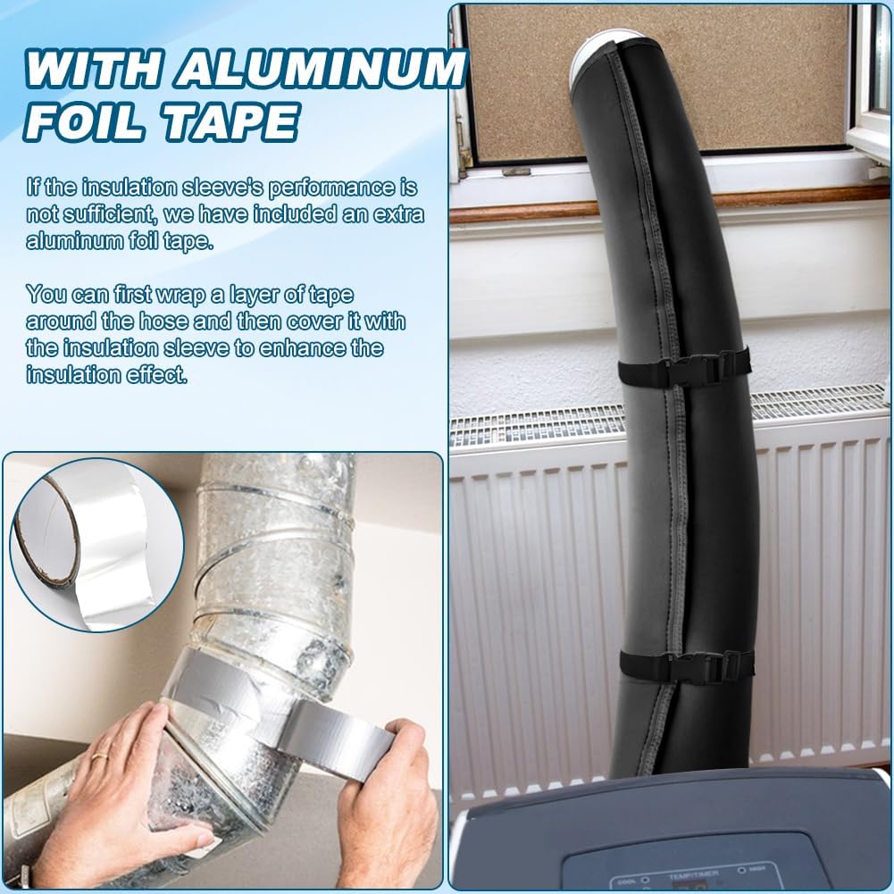 Portable AC Hose Insulation Sleeve, Insulated Portable Air Conditioners Hose Cover Wrap,Universal Fit for 5" to 5.9" Diameter Exhaust Hoses, Includes Aluminum Foil Tape, 4pcs Adjustable Buckle Straps