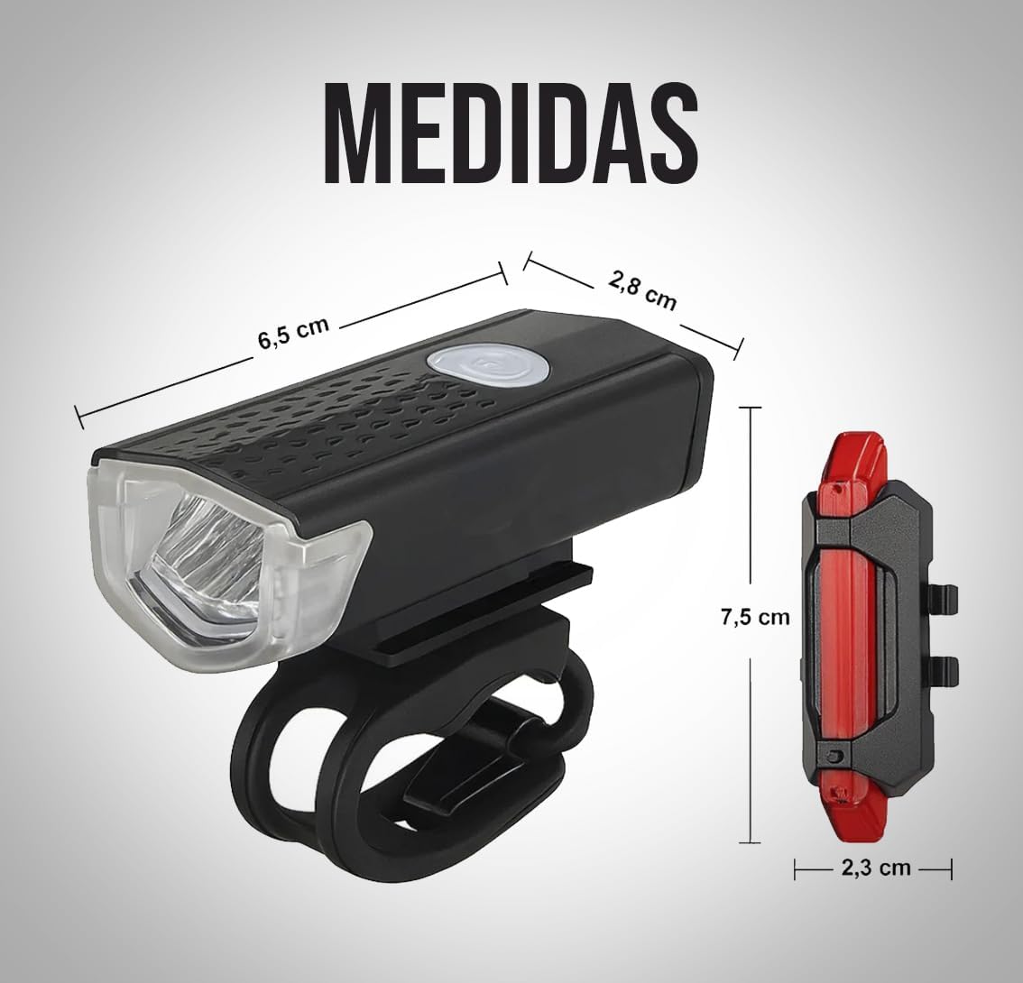 Kit Farol e Lanterna para Bicicleta LED Potente Recarregável via USB, À Prova d’Água, Vários Modos de Luz, Alta Visibilidade Noturna Kit Farol e Lanterna para Bicicleta LED Potente Recarregável via USB, À Prova d’Água, Vários Modos de Luz, Alta Visibilidade Noturna