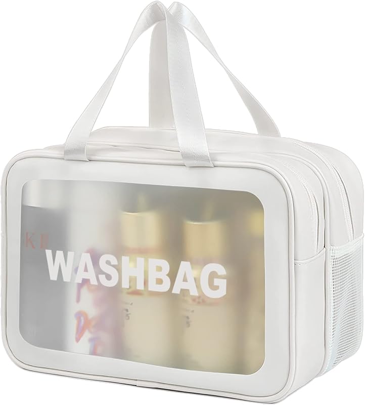 Necessaire organizadora de viagem DAPOWER com alça, material translúcido fosco, White-XL