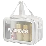 DAPOWER Travel Toiletry Bag for Women and Men, Matte Translucent Toiletry Bag with Handy Handle, Makeup Cosmetic Organizer Bag for Travel Toiletries Accessories (White-XL)