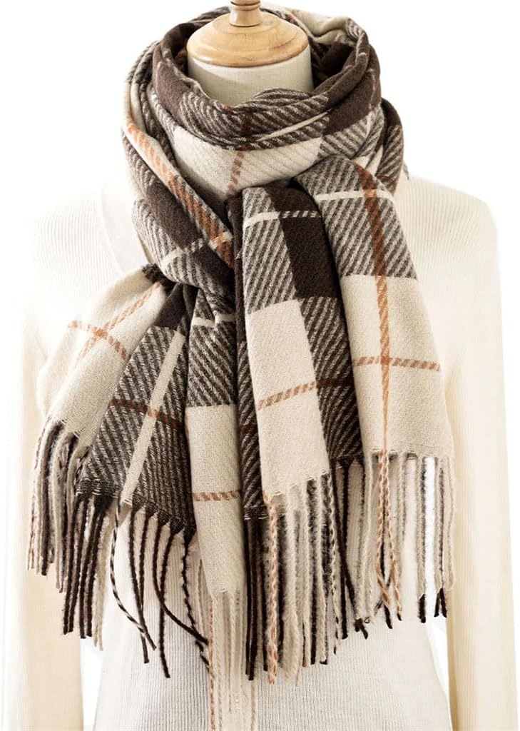 Women's Multicolosr Thicks Velvest Grids Wars and Sofst Long STassel Scarf Shawl