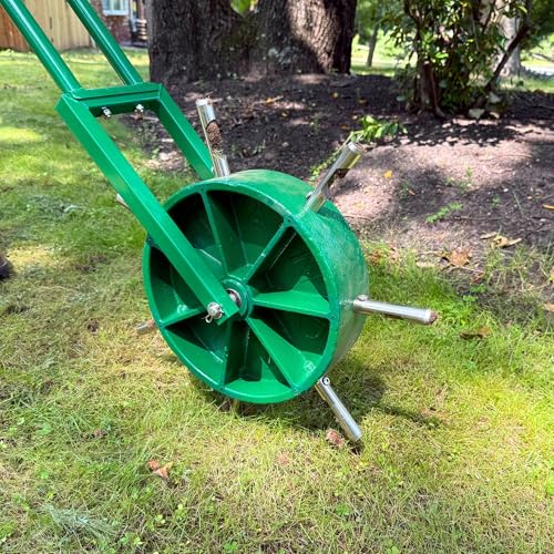 Landzie AeroCore Duo Rolling Lawn Aerator – Manual Core Plug Aerator with Chamfered Hollow Tines – Heavy-Duty 38.8 Pound Wheel Aerator Lawn Tool – Push Yard Aerator Aeration Tool (Single)