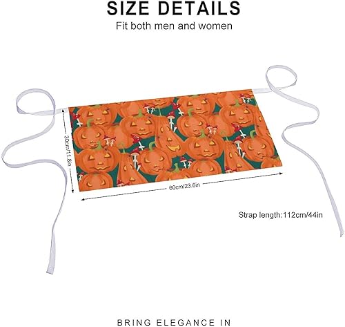 Miniatura 2 de Divertido delantal de cintura con patrón de calabaza de Halloween con 3 bolsillos, medio corto, para camarero, restaurante, cocina, delantales para