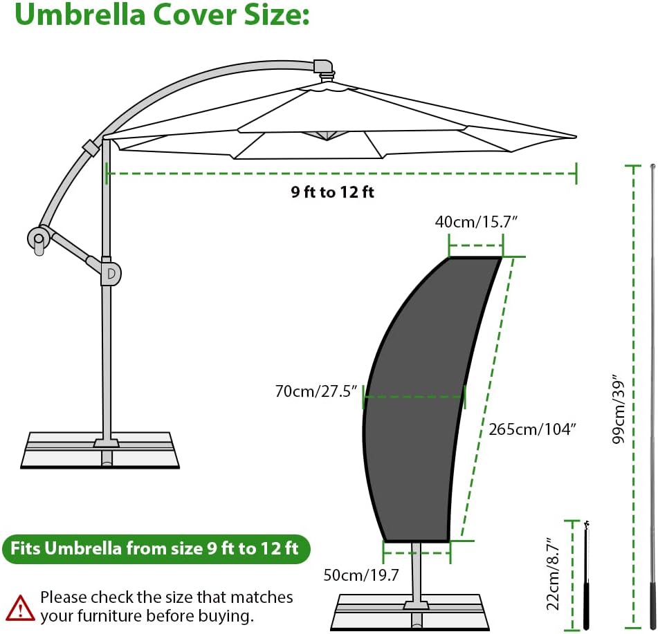 Waterproof Patio Umbrella Cover 420D Heavy Duty, Outdoor Market Parasol Cover with Zipper Fits 7-11 FT Umbrellas, UV Resistant, Fade Proof (600D Oxford --Black, Fit 11-14Ft)