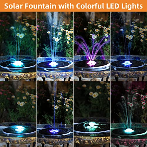 5.5W Solar Fountain Pump With Colorful Lights & 3000Mah Battery, Solar Bird Bath Fountain Pump With 16 Nozzles And Retractable Stand，Solar Powered Fountain Pump For Bird Bath, Pond And Outdoor #TOP2