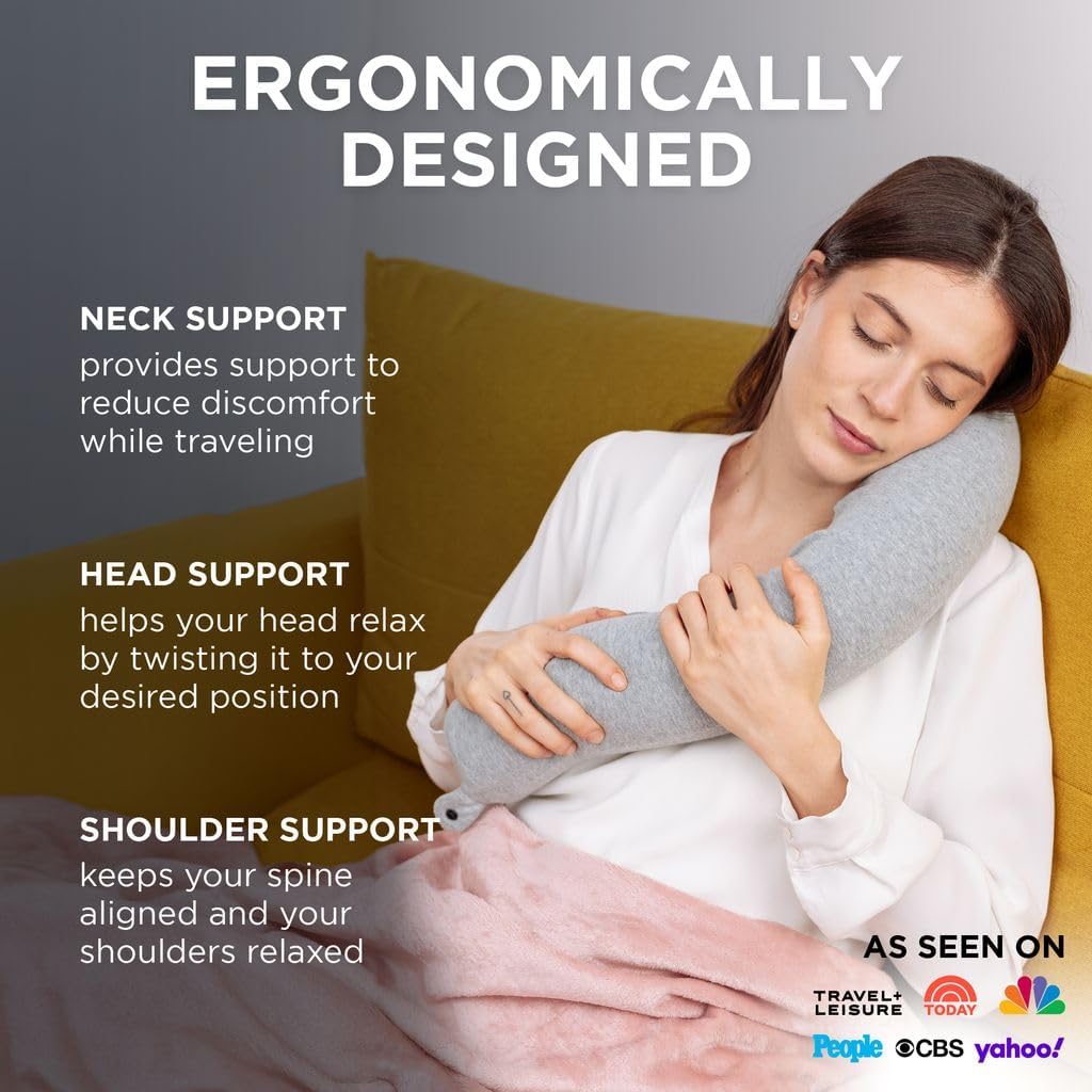 Dot&Dot Twist Memory Foam Travel Pillow Neck Chin Lumbar Leg Support Traveling on Airplane Bus Train at Home – Best Side Stomach Back Sleepers – Adjustable Bendable Rollow Pillow