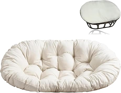 Double Papasan Cushion with Cushion Cover, Thick Comfortable Waterproof with Ties, Oversized Overstuffed Double Papasan Chair Cushion, Chair not Included White