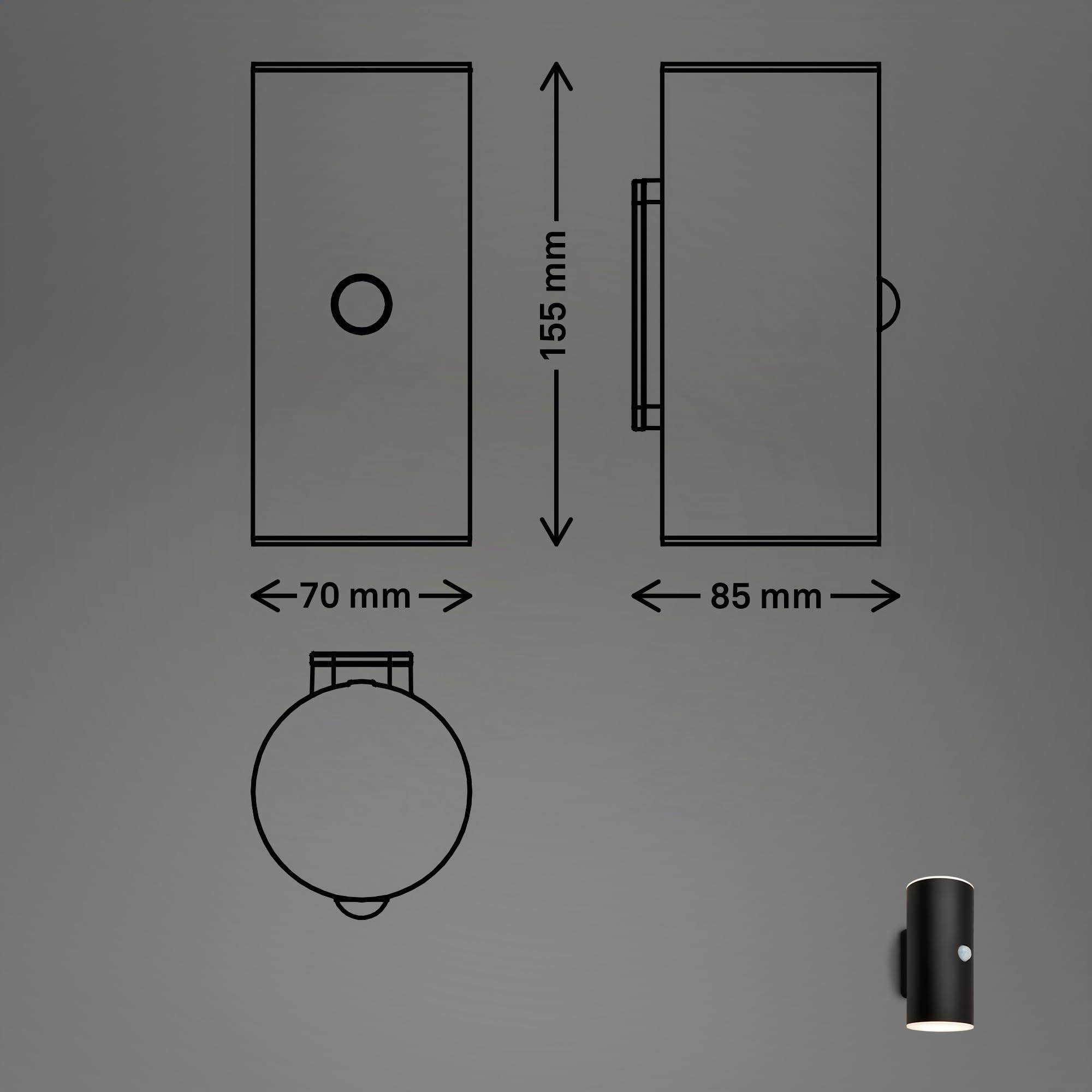BRILONER - LED Wandlampe Akku mit Bewegungsmelder, Dämmerungssensor, 20 sek. Timer, Aussenlampe, Wandleuchte aussen, LED Strahler, Außenleuchte, Außenwandleuchte, 15,5x7x8,5 cm (HxBxT), Schwarz