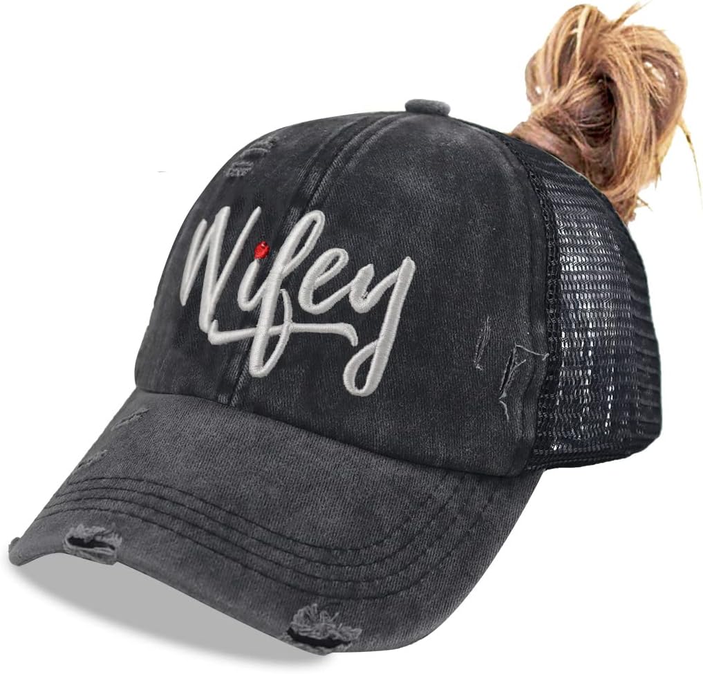 Wifey Hat Vintage Washed Adjustable Denim Baseball Cap for Women