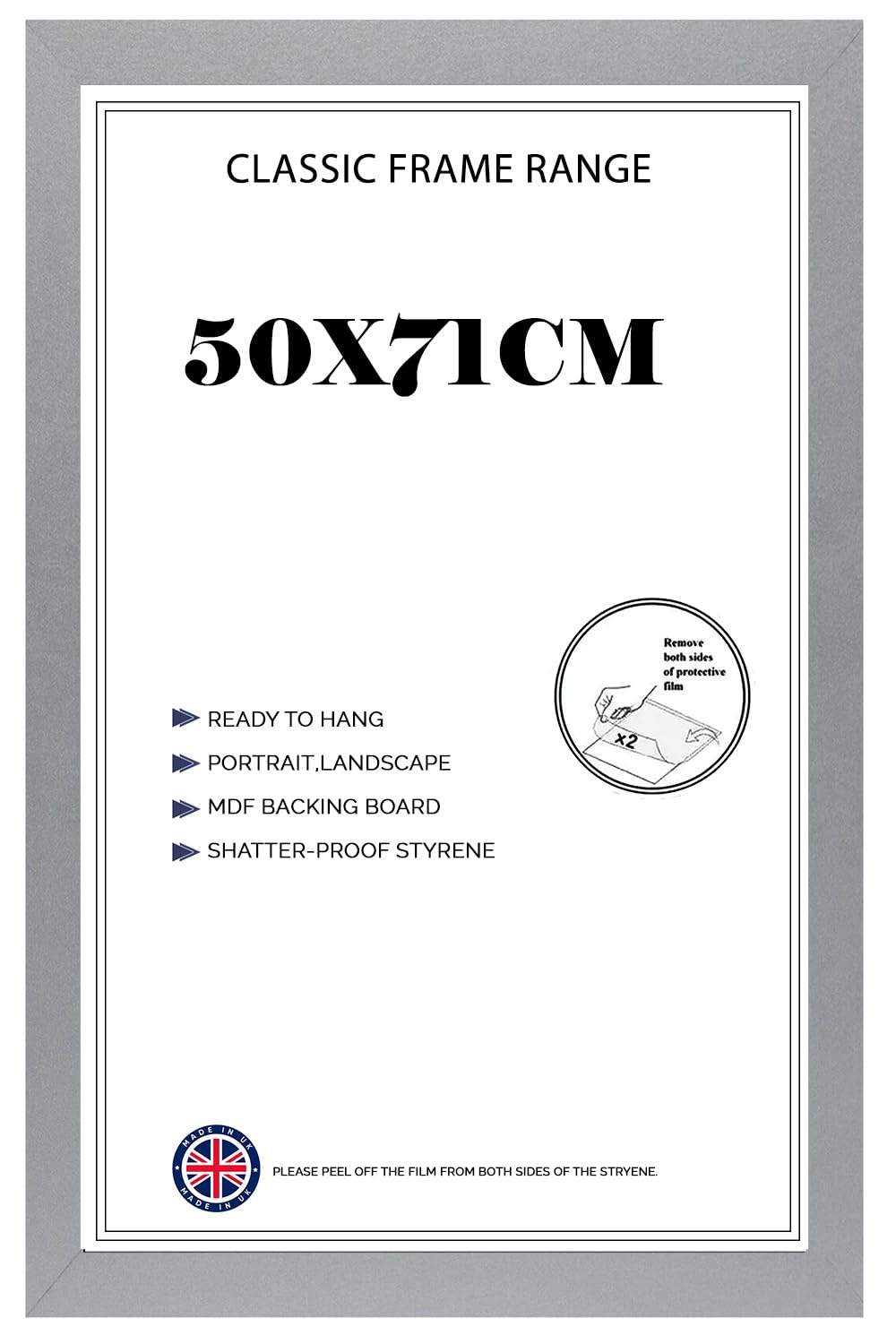 Modern Wide Poster Frame 50x71cm MDF HD Clear Front Jigsaw Puzzle Portrait or Landscape Silver