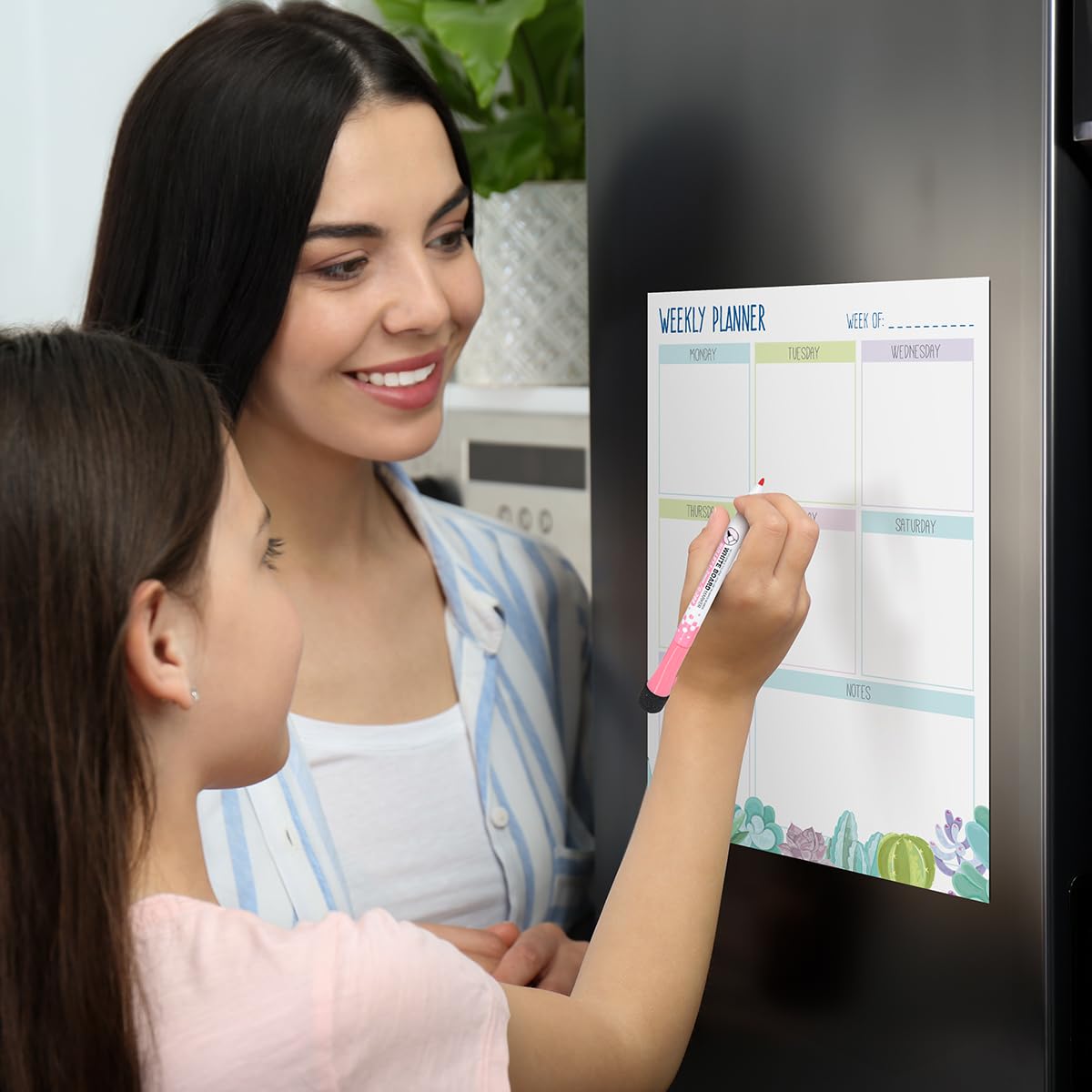 Joejis A3 Large Magnetic Weekly Planner Whiteboard Organiser - Easy Attach to Fridge - Family Calendar Meal Plan Chores Board - 4 Markers with Erasers - Portrait J275_Weekly_Whiteboard_Planner_V2